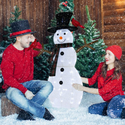 Costway Warm-White LED Pre-Lit Snowman Christmas Ornament 4.1ft - Size: 127 x 16 x 99cm - Black,White,Red - Wilko - thumbnail 4