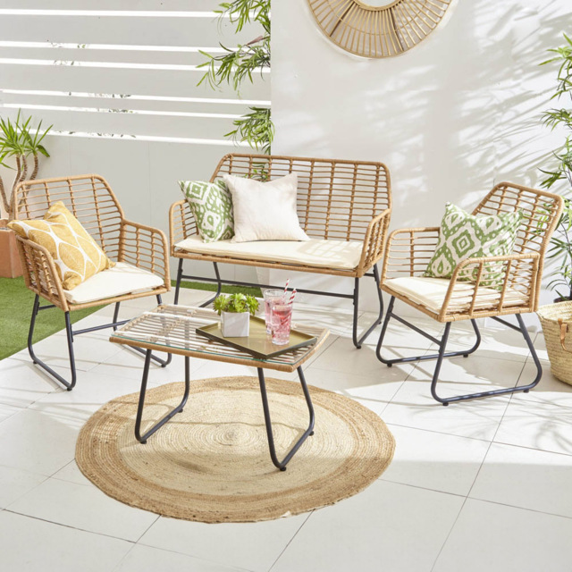 Neo 4 Seater Cream Bamboo Garden Set - Brown - Wilko - image 1