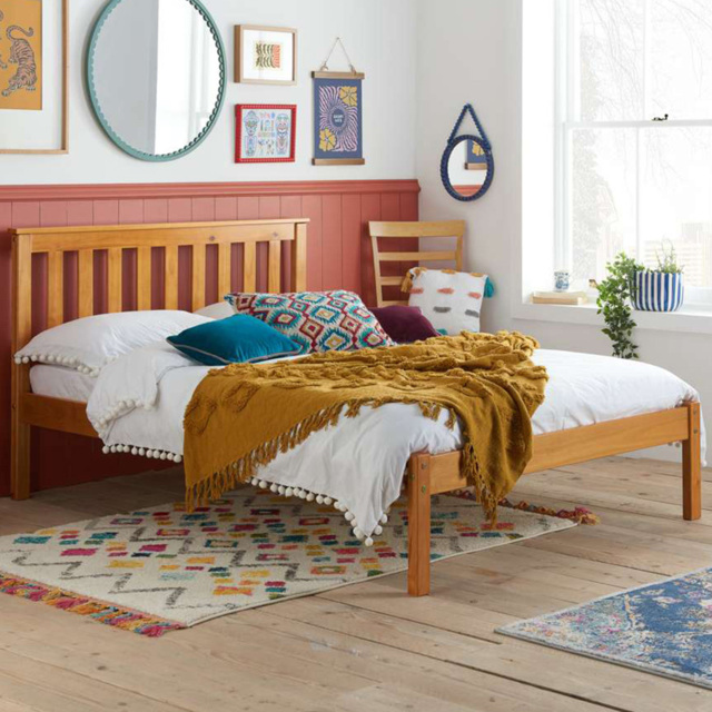 Denver Double Pine Wooden Bed - Brown - Birlea - Wilko - image 1