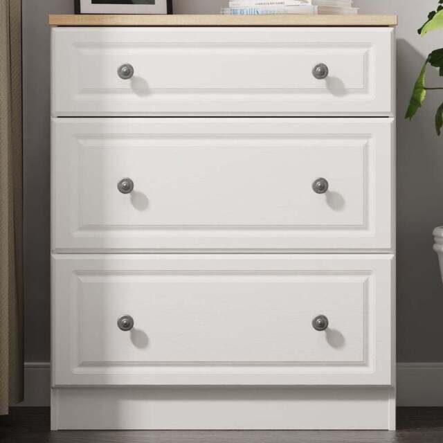 Crowndale Norfolk 3 Drawer White Ash and Bardolino Oak Deep Chest of Drawers Ready Assembled - White Ash & Bardolino Oak - Wilko - image 1