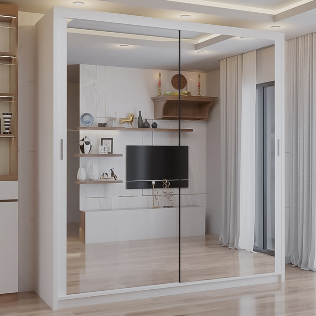 Sliding Wardrobes 4U 2 Sliding Door White Full Length Mirrored Wardrobe 90cm - Size: 2 Door - Wilko - image 1