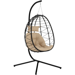 Outsunny Khaki Hanging Egg Chair with Folding Basket - Size: 198 x 95 x 98cm - Cream - Wilko - thumbnail 3