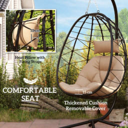 Outsunny Khaki Hanging Egg Chair with Folding Basket - Size: 198 x 95 x 98cm - Cream - Wilko - thumbnail 5