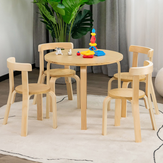 Costway 4 Seater Kids Bentwood Dining Set Natural - Cream - Wilko - image 1
