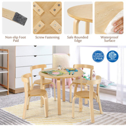 Costway 4 Seater Kids Bentwood Dining Set Natural - Cream - Wilko - thumbnail 7