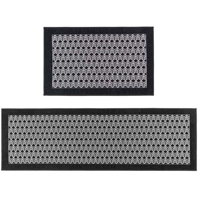 JVL Allure Black Rubber Backed Door Mat and Runner Set - Size: 75 x 50 x 5cm - Wilko - image 1