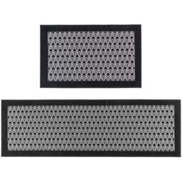 JVL Allure Black Rubber Backed Door Mat and Runner Set - Size: 75 x 50 x 5cm - Wilko