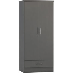 Seconique Nevada 2 Door Single Drawer 3D Effect Grey Wardrobe - Size: 2 Door, Single Drawer - Wilko - thumbnail 3