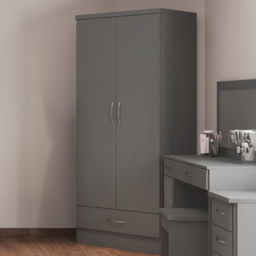 Seconique Nevada 2 Door Single Drawer 3D Effect Grey Wardrobe - Size: 2 Door, Single Drawer - Wilko - thumbnail 1