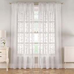 Tyrone Textiles Belle White Floral Embroidery Sequins Rod Pocket Voile Panel Curtains 140 x 122cm - Size: W 140 x D 122cm - Wilko