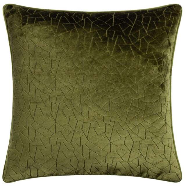 Hoem Malans Olive Cut Velvet Piped Cushion - Size: 45 x 45 cm - Green - Wilko - image 1
