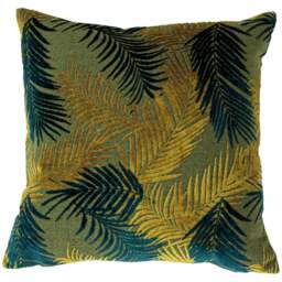 Paoletti Palm Grove Gold and Teal Velvet Jacquard Cushion - Size: 50 x 50 cm - Multi - Wilko
