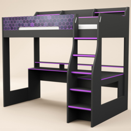 Recoil Ultimate Small Double Charcoal and Purple Gaming High Sleeper Bed with LED - Flair - Wilko - thumbnail 3