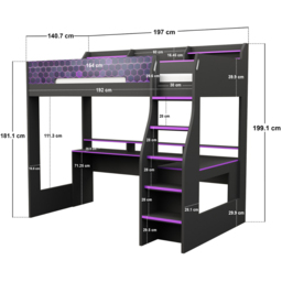 Recoil Ultimate Small Double Charcoal and Purple Gaming High Sleeper Bed with LED - Flair - Wilko - thumbnail 7