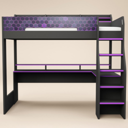 Recoil Ultimate Small Double Charcoal and Purple Gaming High Sleeper Bed with LED - Flair - Wilko - thumbnail 4
