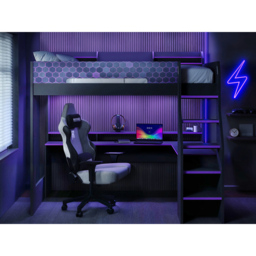 Recoil Ultimate Small Double Charcoal and Purple Gaming High Sleeper Bed with LED - Flair - Wilko - thumbnail 5