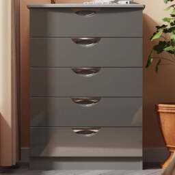 Crowndale Camden 5 Drawer Grey Gloss and Dusk Grey Chest of Drawers Ready Assembled - Grey Gloss & Dusk Grey - Wilko