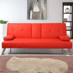 Brooklyn 2 Seater Red Faux Leather Italian Sofa Bed with Cup Holder - Wilko