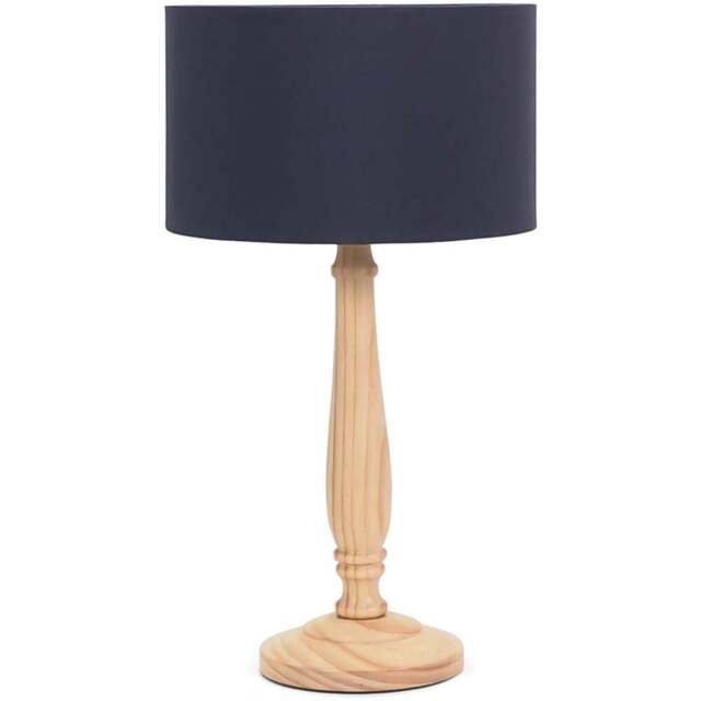 ValueLights Victoria Navy Fabric Drum Shade Light Wood Traditional Stem LED Table Lamp - Size: 45.5 x 25.5 x 25.5cm - Cream - Wilko - image 1