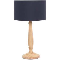 ValueLights Victoria Navy Fabric Drum Shade Light Wood Traditional Stem LED Table Lamp - Size: 45.5 x 25.5 x 25.5cm - Cream - Wilko