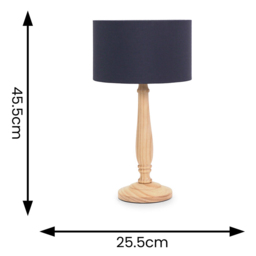 ValueLights Victoria Navy Fabric Drum Shade Light Wood Traditional Stem LED Table Lamp - Size: 45.5 x 25.5 x 25.5cm - Cream - Wilko - thumbnail 6