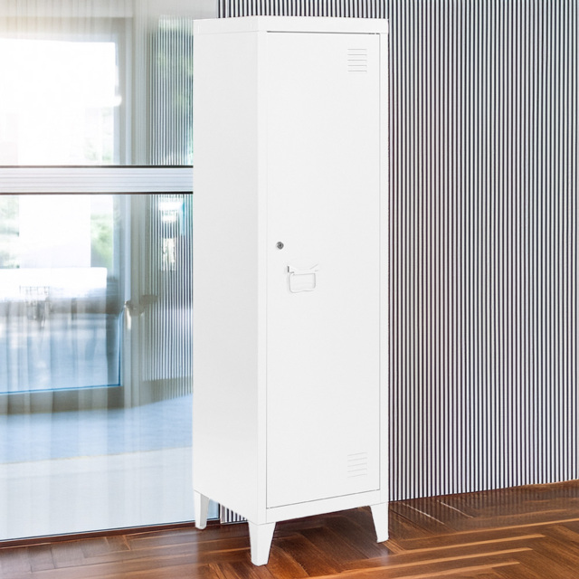 MMT Furniture Designs Single Door White Metal Locker Cabinet - Size: 137 x 38.5 x 38.5cm - Wilko - image 1