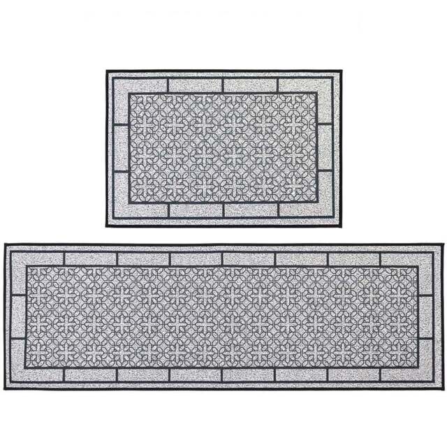 JVL Avanti Grey Rubber Backed Door Mat and Runner Set - Size: 75 x 50 x 5cm - Black - Wilko - image 1