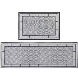 JVL Avanti Grey Rubber Backed Door Mat and Runner Set - Size: 75 x 50 x 5cm - Black - Wilko