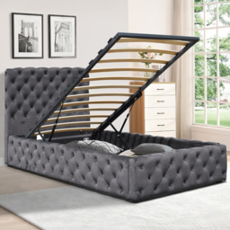 Comfy Living Single Grey Tufted Fabric Gaslift Bed Frame - Wilko - thumbnail 1