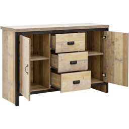 GFW Boston 2 Door 3 Drawer Oak Sideboard - Size: 74 x 113 x 39cm - Brown - Wilko - thumbnail 5