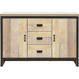GFW Boston 2 Door 3 Drawer Oak Sideboard - Size: 74 x 113 x 39cm - Brown - Wilko - thumbnail 4