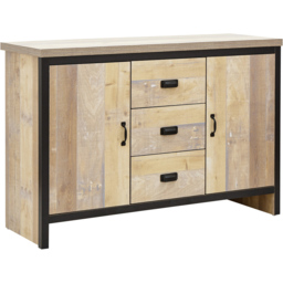GFW Boston 2 Door 3 Drawer Oak Sideboard - Size: 74 x 113 x 39cm - Brown - Wilko - thumbnail 3
