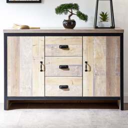 GFW Boston 2 Door 3 Drawer Oak Sideboard - Size: 74 x 113 x 39cm - Brown - Wilko