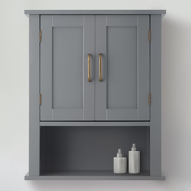 Teamson Home Mercer 2 Door Grey Mid Century Removable Wooden Wall Cabinet - Size: 61.6 x 17.8 x 50.8cm - Wilko - image 1