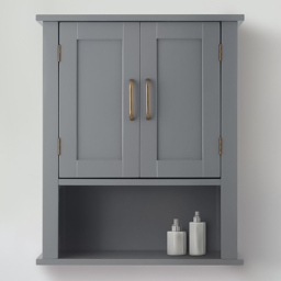 Teamson Home Mercer 2 Door Grey Mid Century Removable Wooden Wall Cabinet - Size: 61.6 x 17.8 x 50.8cm - Wilko