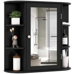 Costway Single Door 6 Shelf Black Mirrored Wall Mounted Bathroom Cabinet - Size: 65 x 17 x 64cm - Wilko - thumbnail 3