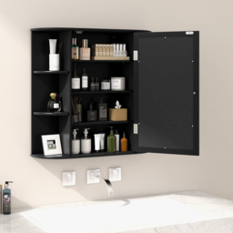 Costway Single Door 6 Shelf Black Mirrored Wall Mounted Bathroom Cabinet - Size: 65 x 17 x 64cm - Wilko - thumbnail 6