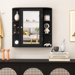 Costway Single Door 6 Shelf Black Mirrored Wall Mounted Bathroom Cabinet - Size: 65 x 17 x 64cm - Wilko - thumbnail 5