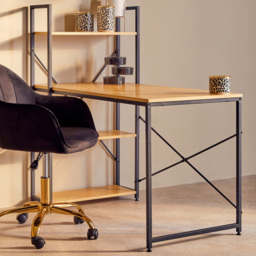 Premier Housewares Laxton Light Yellow Desk with Shelves - Size: 120 x 60 x 121cm - Multi - Interiors by Premier - Wilko