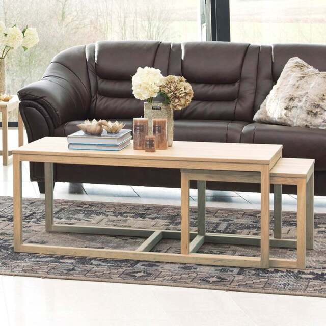 Florence Cornus Oak Nest of Tables Set of 3 - Brown - Furniture To Go - Wilko - image 1