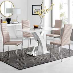 Furniturebox Columbia Valera 4 Seater Dining Set White Gloss Cappuccino and Chrome - Brown - Wilko - thumbnail 1