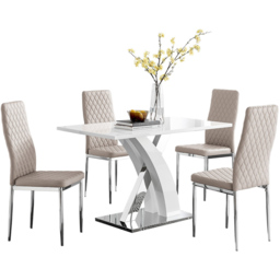 Furniturebox Columbia Valera 4 Seater Dining Set White Gloss Cappuccino and Chrome - Brown - Wilko - thumbnail 3