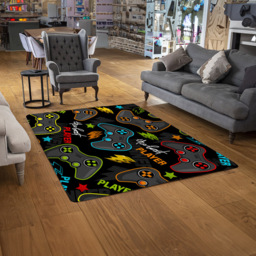 Benjamin Tate Design Faux Wool Small Joystick Game Rug 110 x 60cm - Size: 110 x 60 x 1cm - Black - Wilko - thumbnail 3