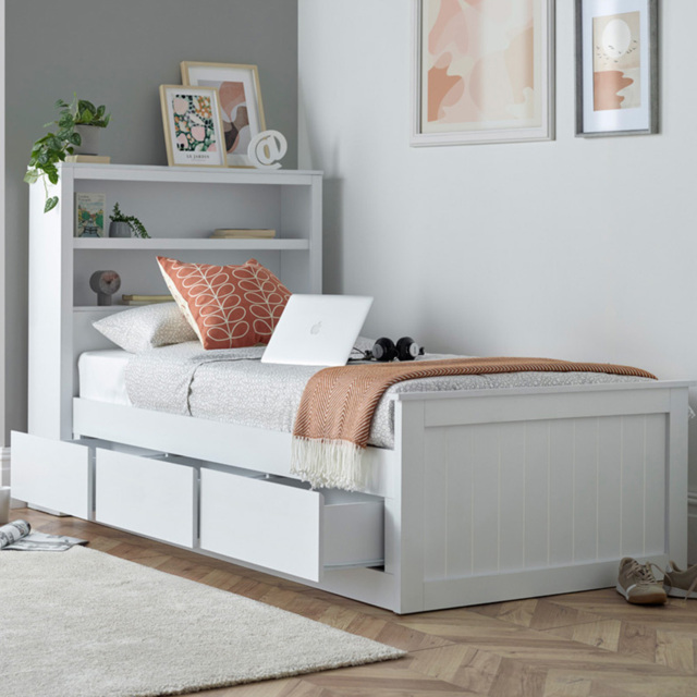 Bedmaster Enzo Single 3 Drawer White Wooden Bed with Pocket Mattress - Wilko - image 1