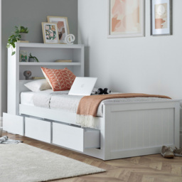 Bedmaster Enzo Single 3 Drawer White Wooden Bed with Pocket Mattress - Wilko - thumbnail 1
