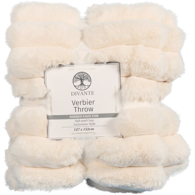 Divante Verbier Faux Fur Throw - Ivory - Wilko - image 1