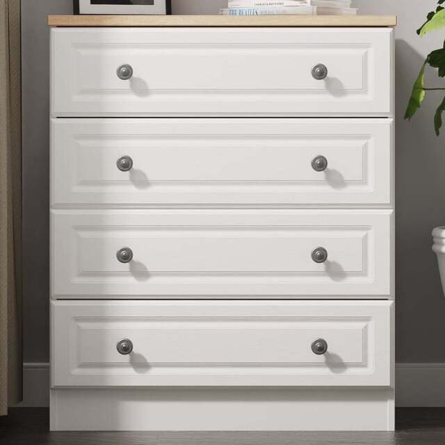 Crowndale Norfolk 4 Drawer White Ash and Bardolino Oak Chest of Drawers Ready Assembled - White Ash & Bardolino Oak - Wilko - image 1