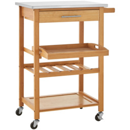 Premier Housewares Bamboo Kitchen Trolley with One Drawer - Size: 41 x 58 x 87cm - Brown - Wilko - thumbnail 4