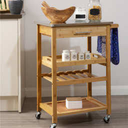 Premier Housewares Bamboo Kitchen Trolley with One Drawer - Size: 41 x 58 x 87cm - Brown - Wilko - thumbnail 3