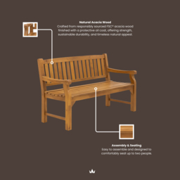 Royalcraft Sofia 2 Seater Acacia Wood Garden Bench - Natural - Wilko - thumbnail 7